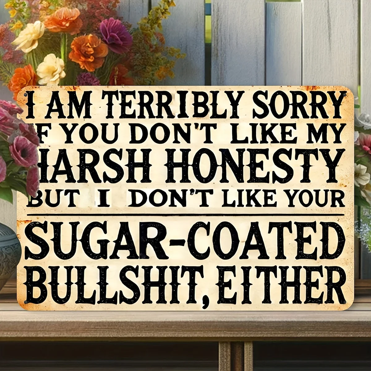 "أنا آسف إذا لم تحب صدقتي القاسية، ولكن أنا لا أيضًا لا أحبك المطلي بالسكر" علامة حديدية، عتيقة ساخرة #6