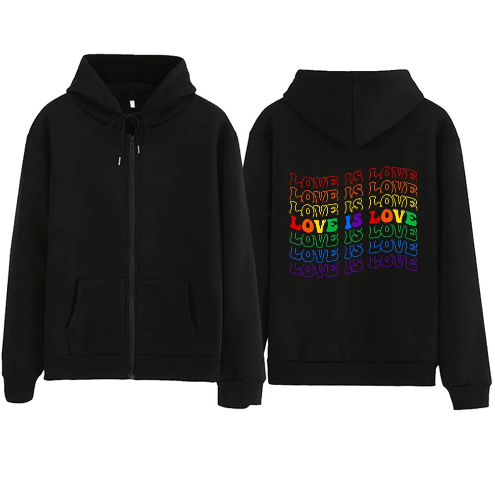 

Love Is Love LGBT Flag wave Zipper Hoodie Harajuku Pullover Tops Sweatshirt Streetwear Pride Month