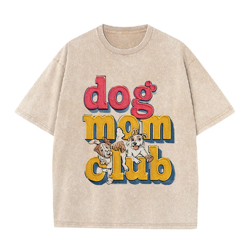 Camiseta Vintage Lavada con Estampado de Jack Russell Terrier para Mamá de Perros 2026, Cuello Redondo, Manga Corta, Casual, para Amantes de Mascotas, Ropa Urbana para Mujer