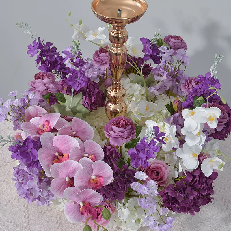 قطعة مركزية لطاولة الزفاف شمعدان ديكو إكليل الزهور تاج أبيض وردي أخضر ورقة ترتيب الزهور ديكور حفلات الحدث