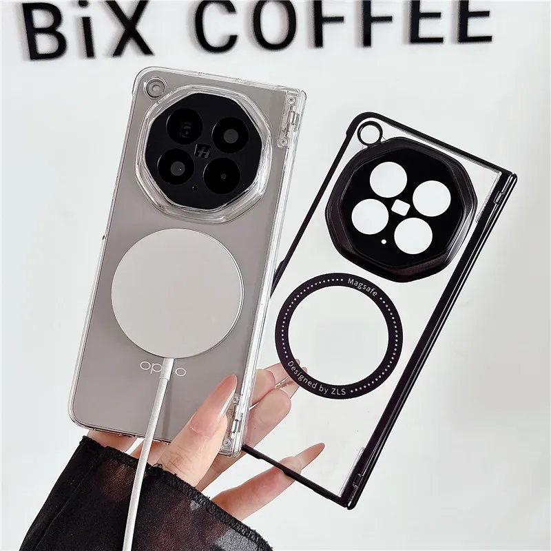 

Transparent Phone Case For OPPO Find N6 Plating Front Protection Film PC Hard Shell Magnetic Wireless Charger Hinge Back Cover