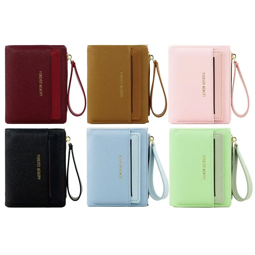 

New PU Leather Short Wallet Solid Color Zipper Coin Purse Money Bag Women