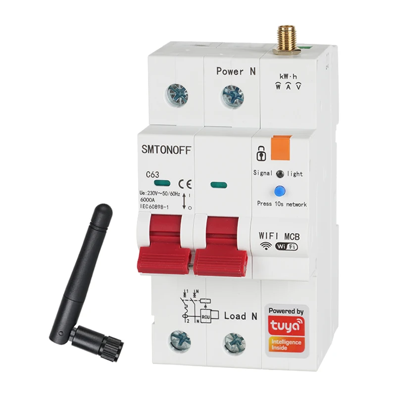 Tuya Smart WiFi RS485 2p RCBO Breaker Prepaid Meter Timer Switch Voltage Current Protector Voice Control Alexa Google Alice