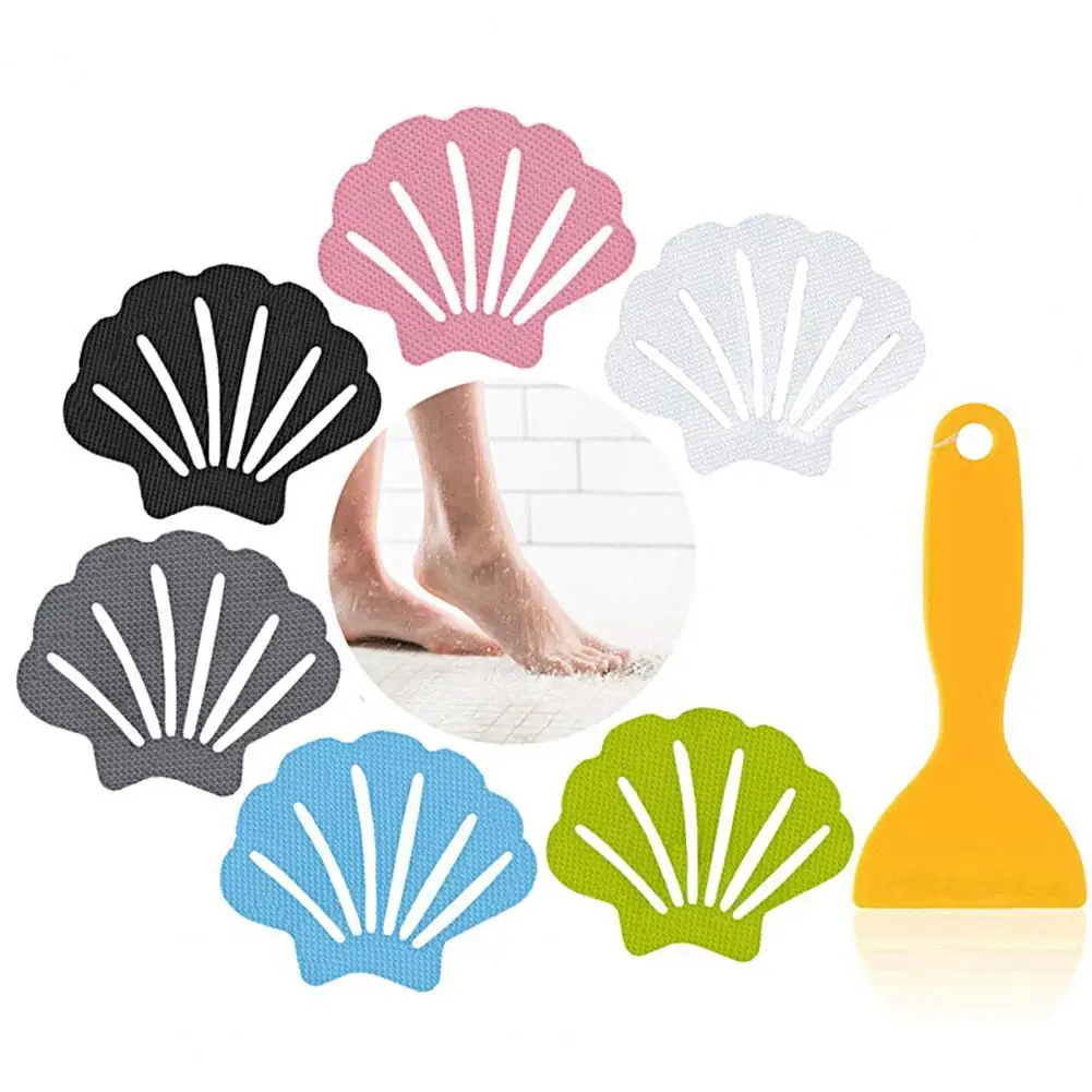 12Pcs Bathtub Sticker Removable Keep Safety Sea Shell Shaped Non-slip Sticker Swimming Pool Shower Sticker Bathroom Accessories