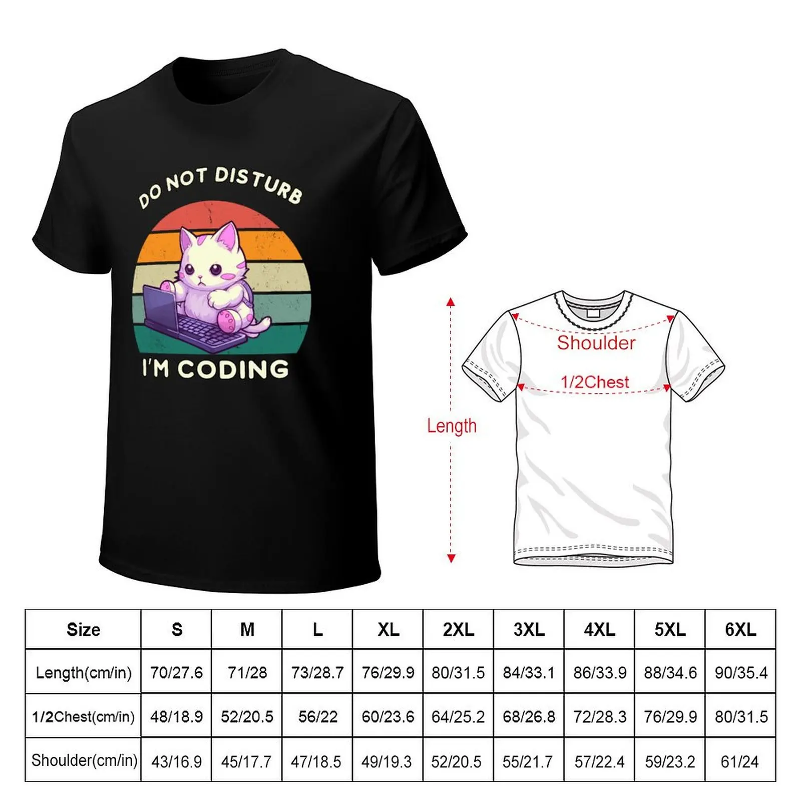 Do not disturb I’m coding. Funny and cute cat. T-Shirt Plus Size Loose Fit T-Shirt