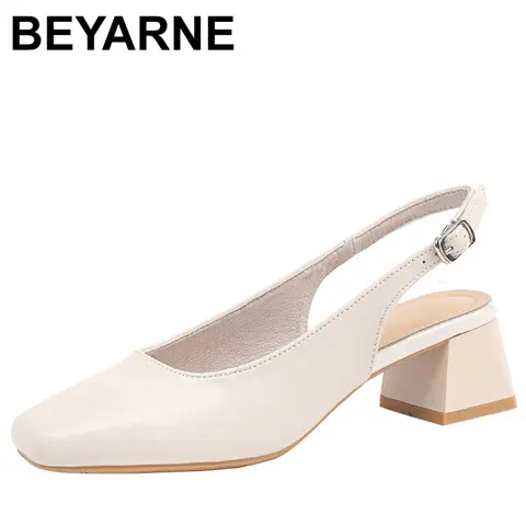 Kvinna Läder Smal Mun Sommarkostym Kvinna Beige Höga Klackar Stora Storlekar All-Match Skor 8 best sales beige klackar - №3