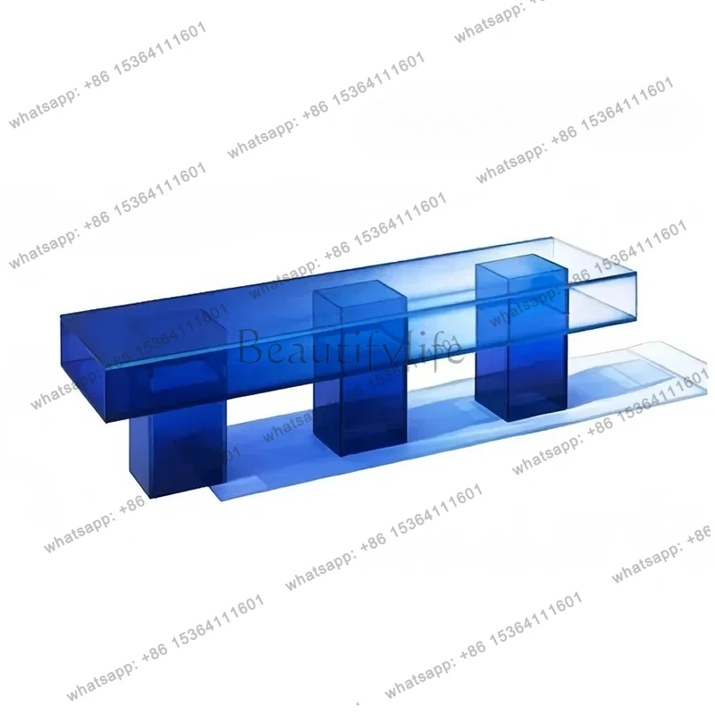 

55Creative designer transparent acrylic gradual change blue art color TV cabinet personalized tea table bench