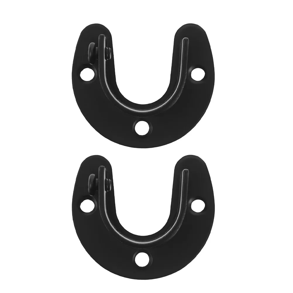 2Pcs Stainless Steel Closet Pole Brackets Black Heavy Duty Rod End Support Open Socket Flange Rod Holders for Wardrobe Curtain