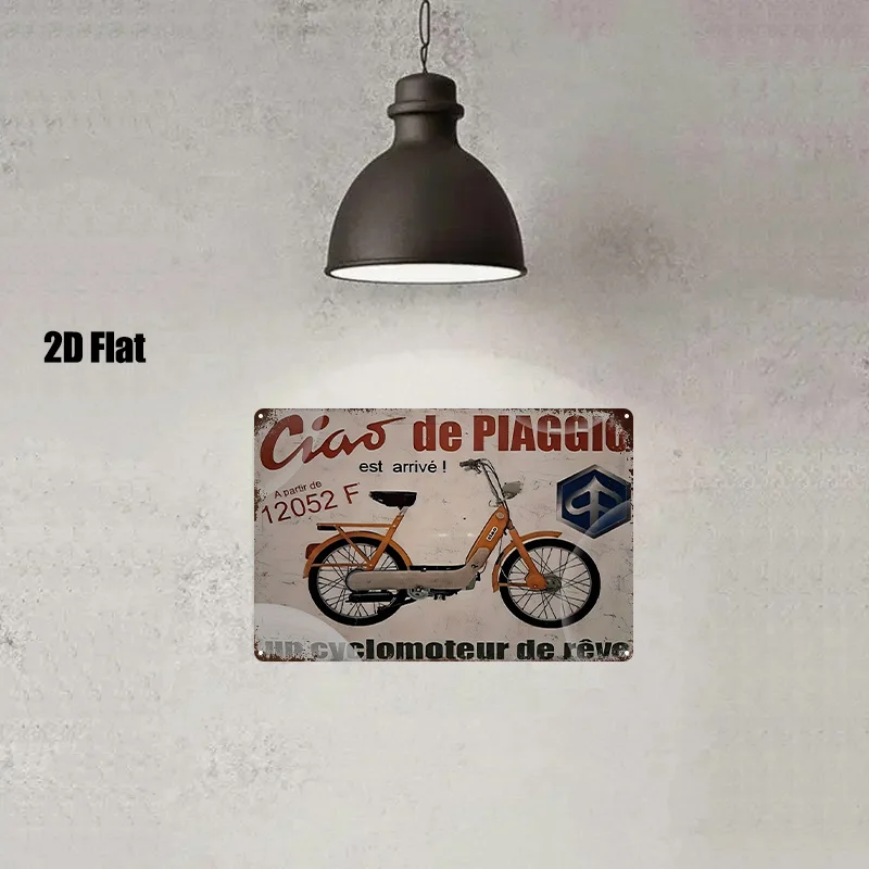 High Definition Tin Sign Vintage Piaggio Ciao Moped Retro Metal Wall Art, Classic Cyclomoteur Decor Plaque for Garage Man Cave B