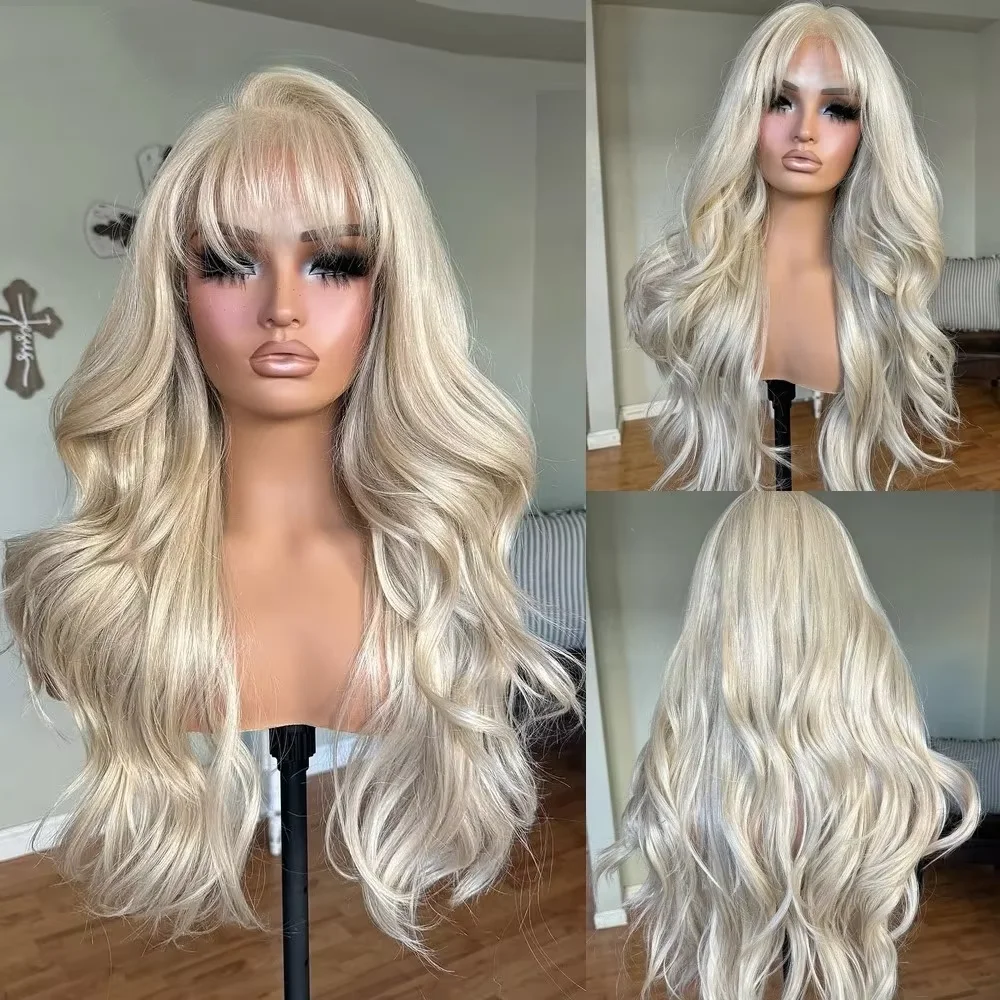 HD Lace Soft Natural Wave 24Inch Glueless Highlight Blonde Front Wig For Women Pre Plucked Transparent Lace Heat Resistant Daily