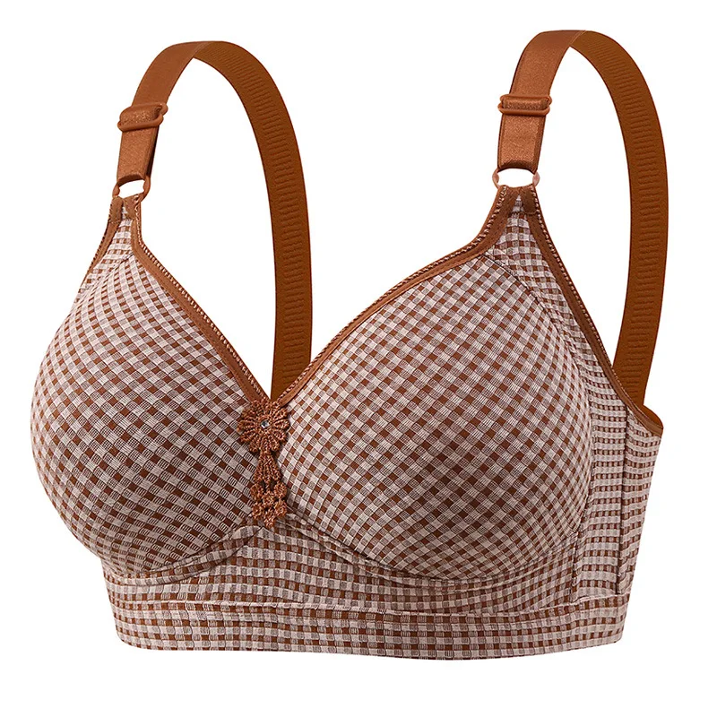 38-48 Large Size Bras Plaid Thin Cup Push Up Underwear Bralette Tops Female Middle Aged Padded Sutian Feminino Lingerire