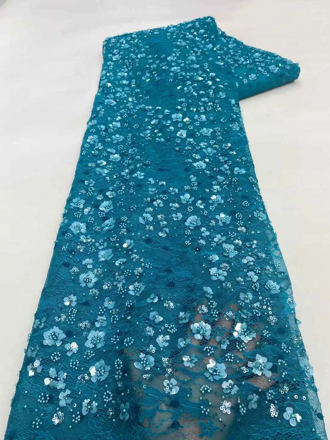 

2025 African French Nigerian High End Tulle Lace Fabric With Beads Sequins Mesh for Embroidery Wedding Party Bride Sewing Dress