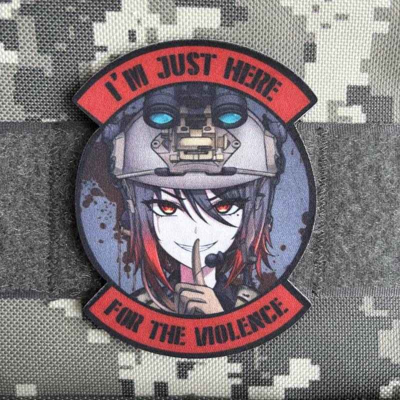 I’m Just Here for The Violence Tactical Patch  Anime Girl Morale Badge Printing Patches Hook and Loop Military Backpack Sticker