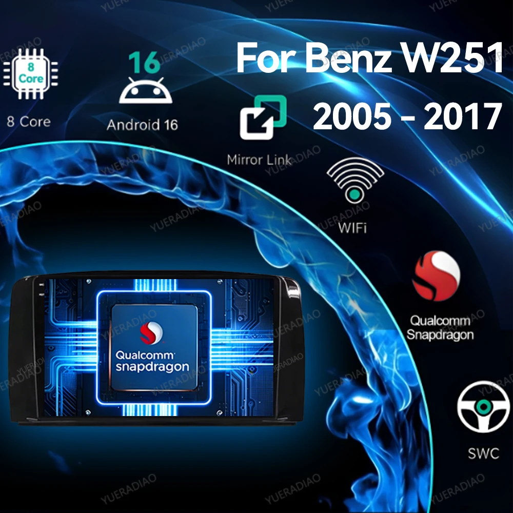 Android 16 Car Radio For Mercedes Benz R-Class R Class W251 R280 R300 R320 2005 - 2017 Carplay Auto Multimedia Video Player GPS