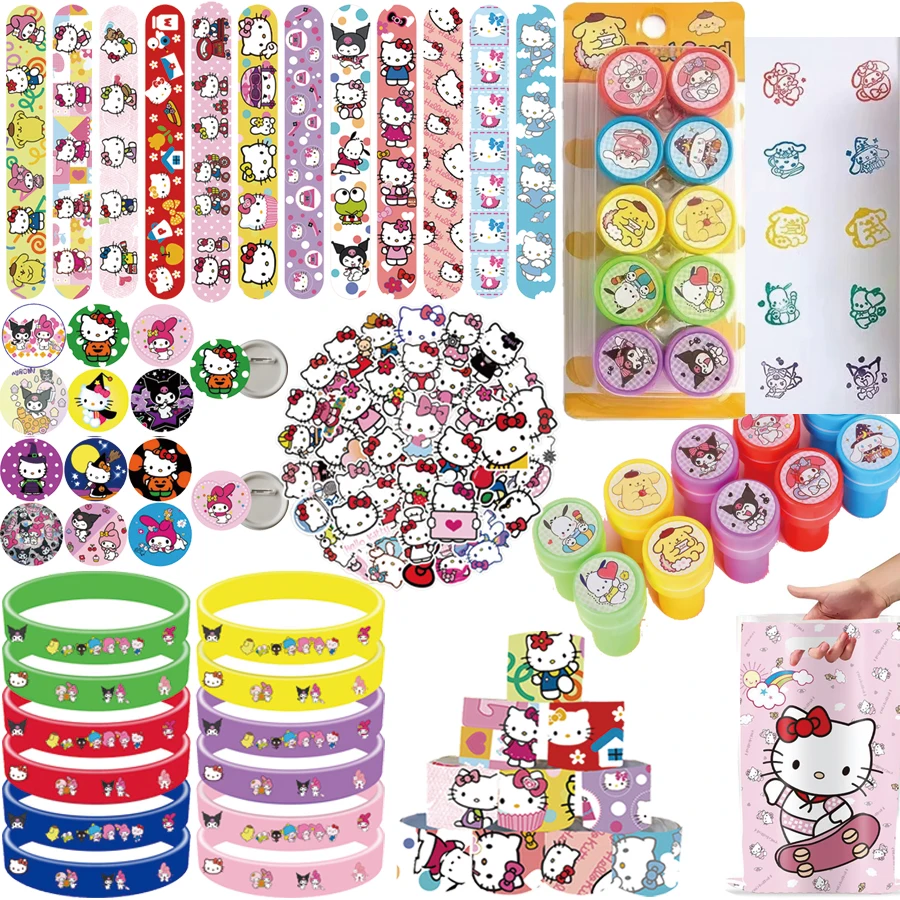

Sanrio Party Favor Hello Kitty Kuromi Slap Bracelets Stamps Stickers Birthday Party Decorations Supplies Gifts Christmas Fillers
