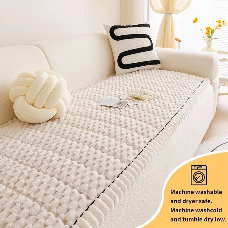 1PC-Cream Wind 2025 New Flannel Diamond Pattern Sofa Mat Anti slip Sofa Cover Anti Cat Scratch Cushion Cover Cloth