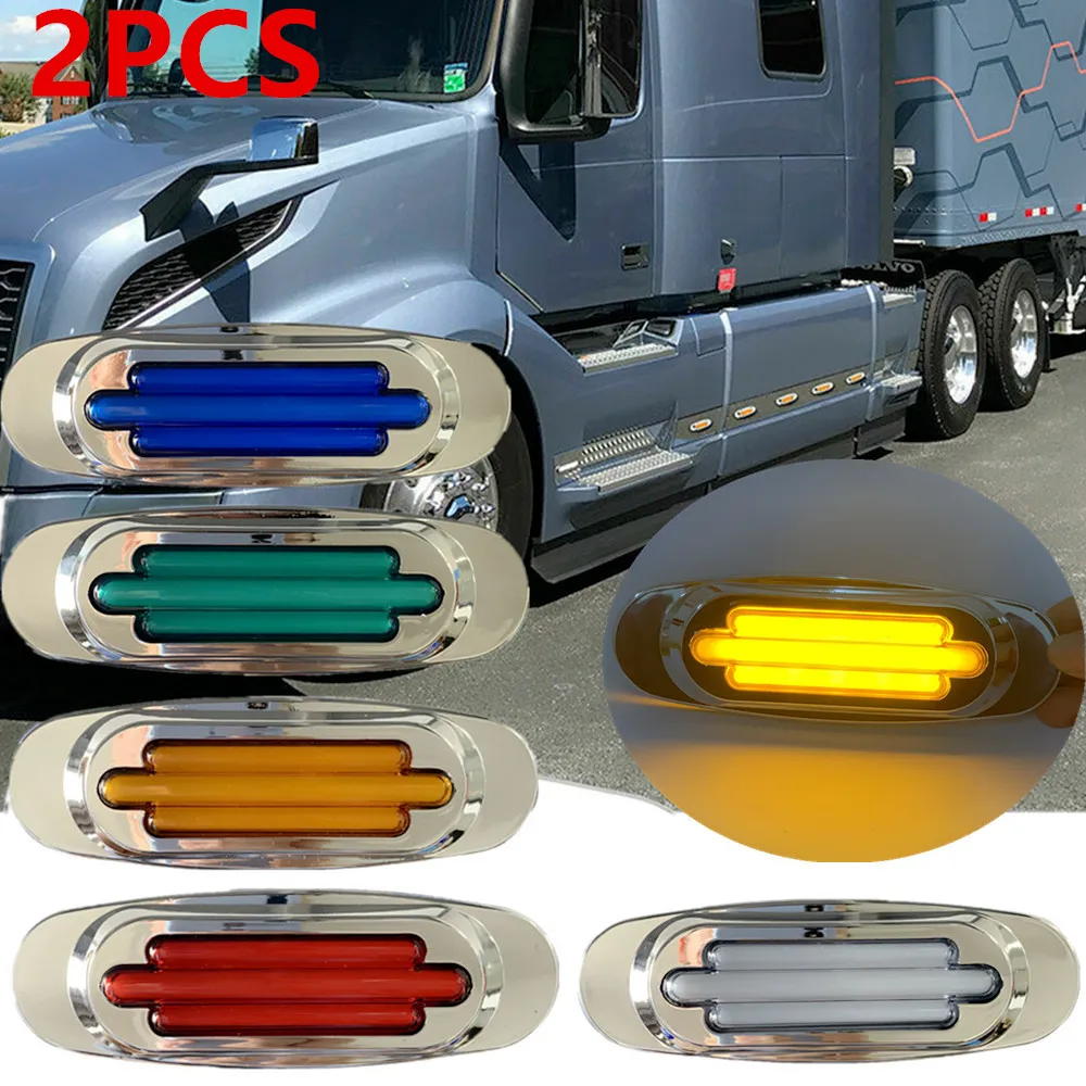 

2PCS 16LED Side Marker Light 24V Indicator Warning Light Outline Lamp Electroplate 12V Marker Lights Amber / Red /Green/ Blue