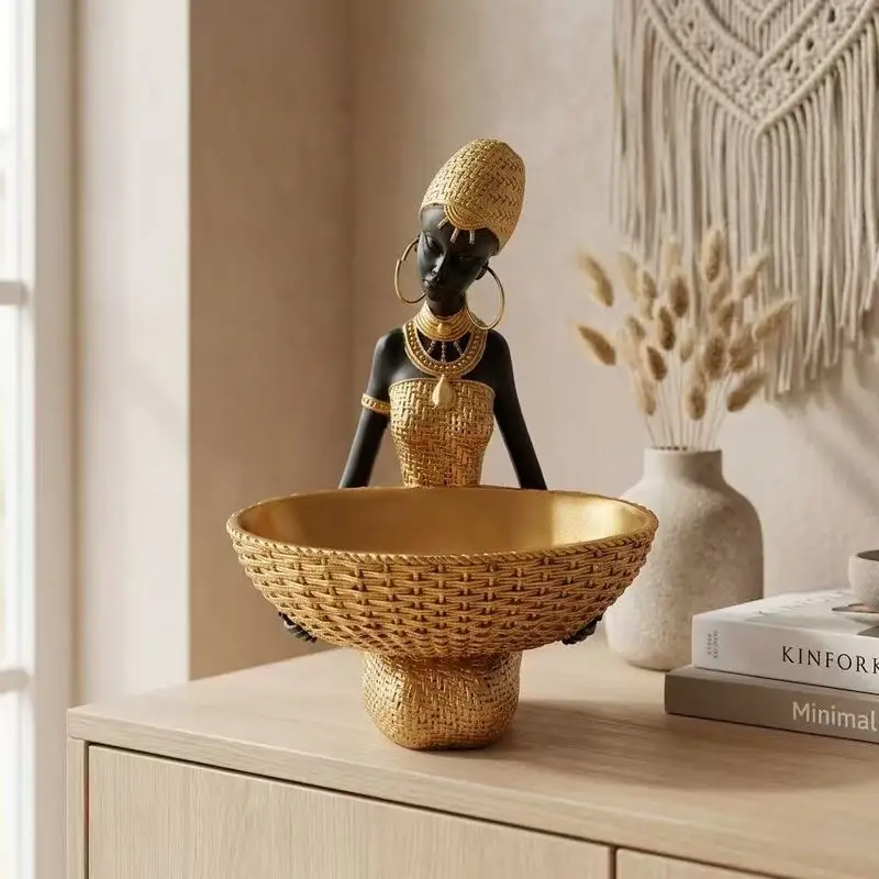New African-style resin figurine tray for home, living room, entryway decoration and storage