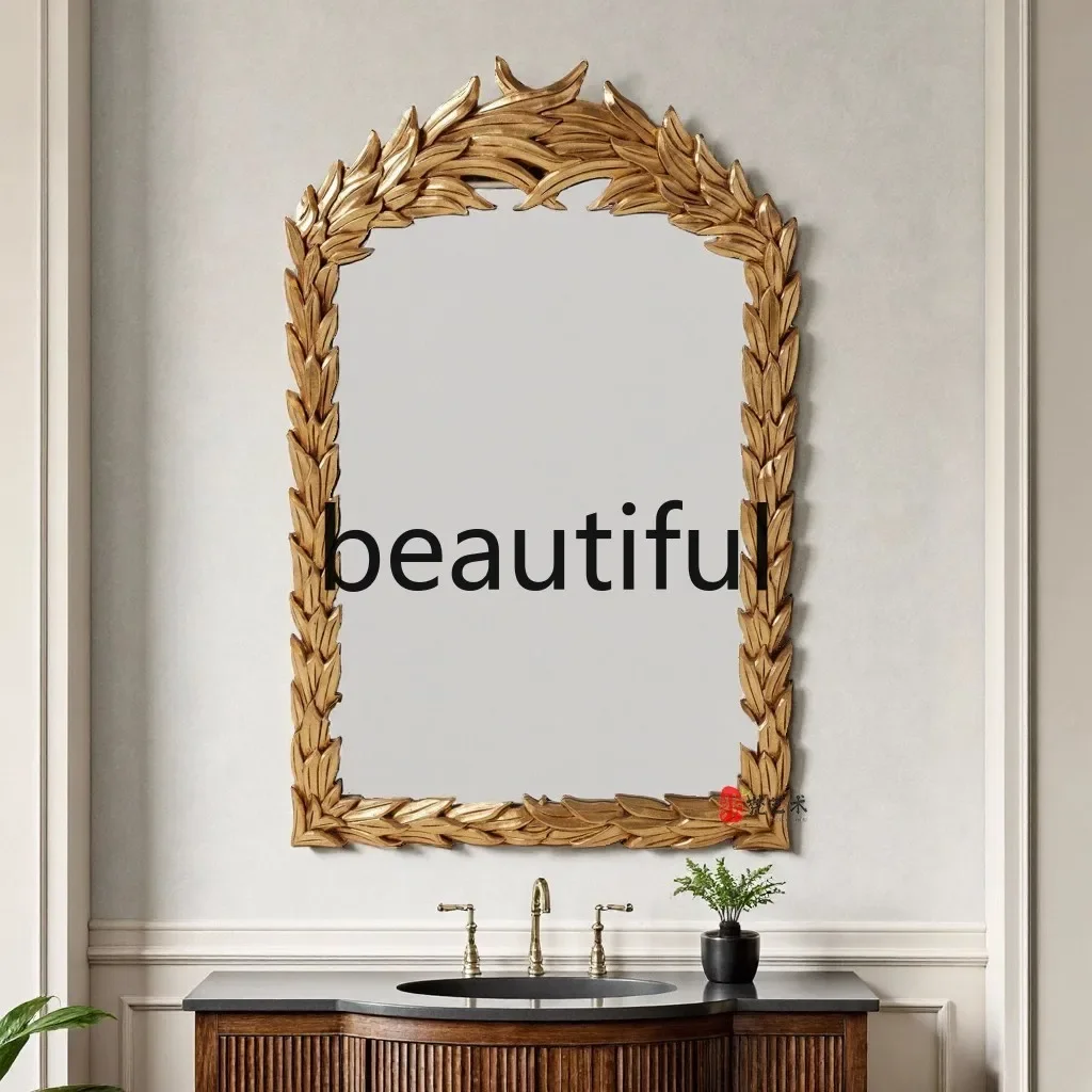 مرآة زخرفية للحمام الفاخرة ذات الإضاءة الفرنسية الرجعية المنحوتة لسطح المكتب