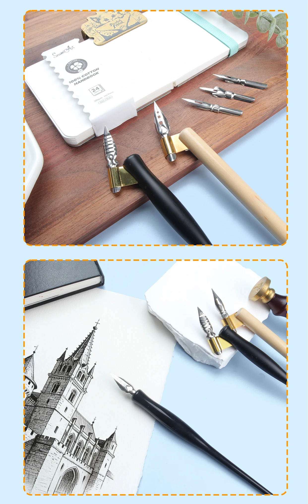 SeamiArt 1 Stück multifunktionaler Dip-Pen-Halter mit Flansch, 5 Stück Stiftspitzen-Set für Künstler, Anime, Comic, Kalligraphie – Detail 5