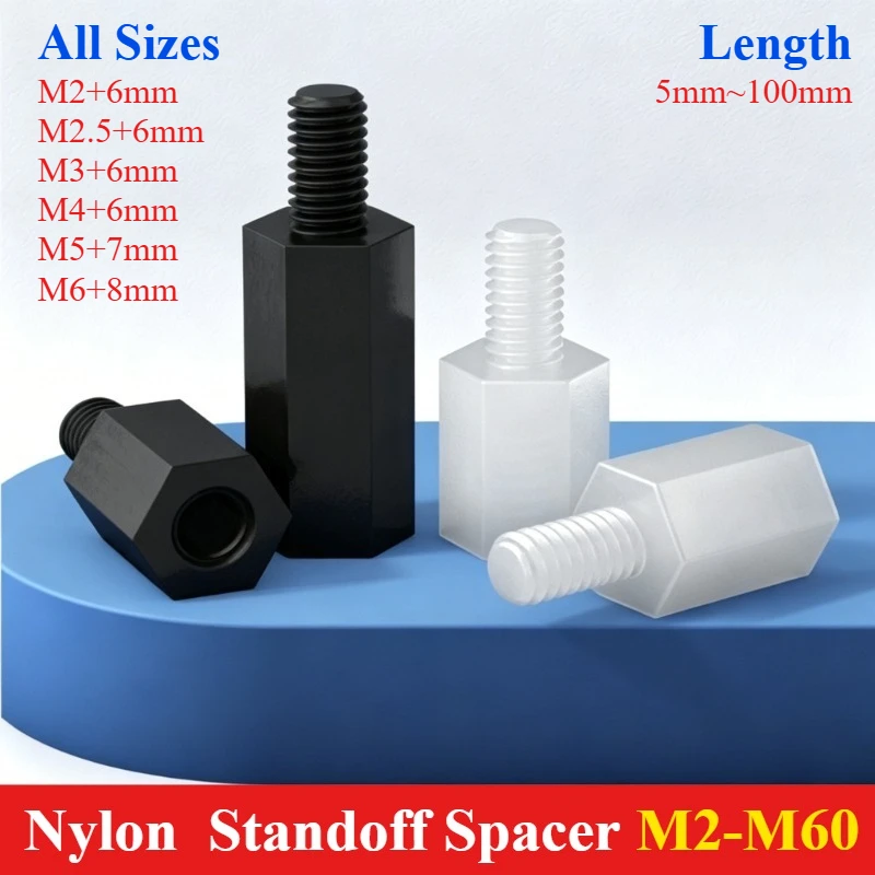 20/50pcs M2 M2.5 M3 M4 M5 M6 Nylon Male Female Hex Standof Spacer,PCB Screw Standoff Pillar,Plastic Motherboard Isolation Column