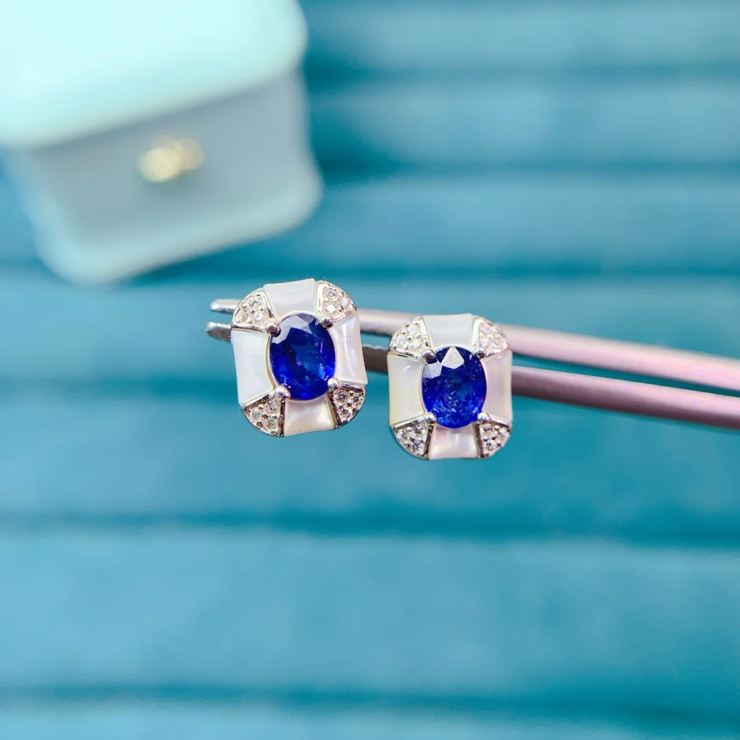 

Elegant Natural Sapphire Earrings S925 Pure Silver Hand Inlay Dense Natural Tone Superior Grade Trendy Matching Jewelry