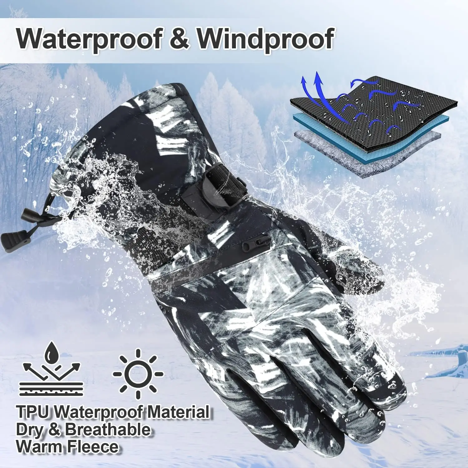 Skihandschoenen, Waterdichte Sneeuwhandschoenen-30 ℃ Winterhandschoenen Voor Koud Weer Touchscreen Snowboard Handschoenen Warm Voor Mannen Vrouwen