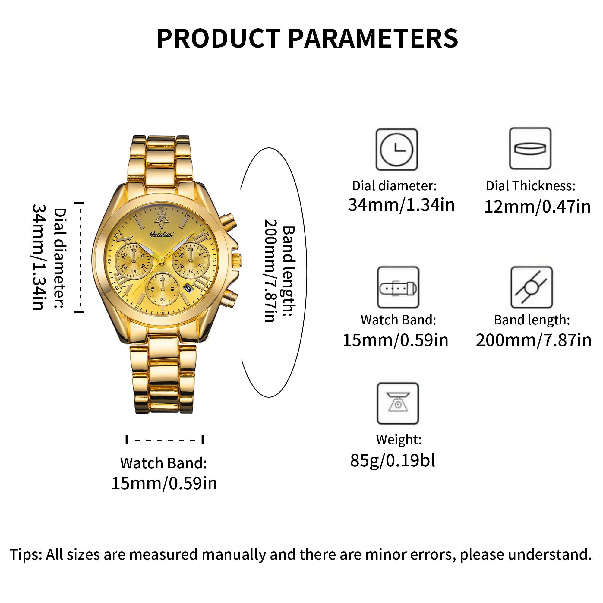 YaLaLuSi Fashion Waterproof Sports Quartz Watch For Couple Men Women Gold Ion Plating Luxury Wristwatch Gift Set Free Shipping - Image 5