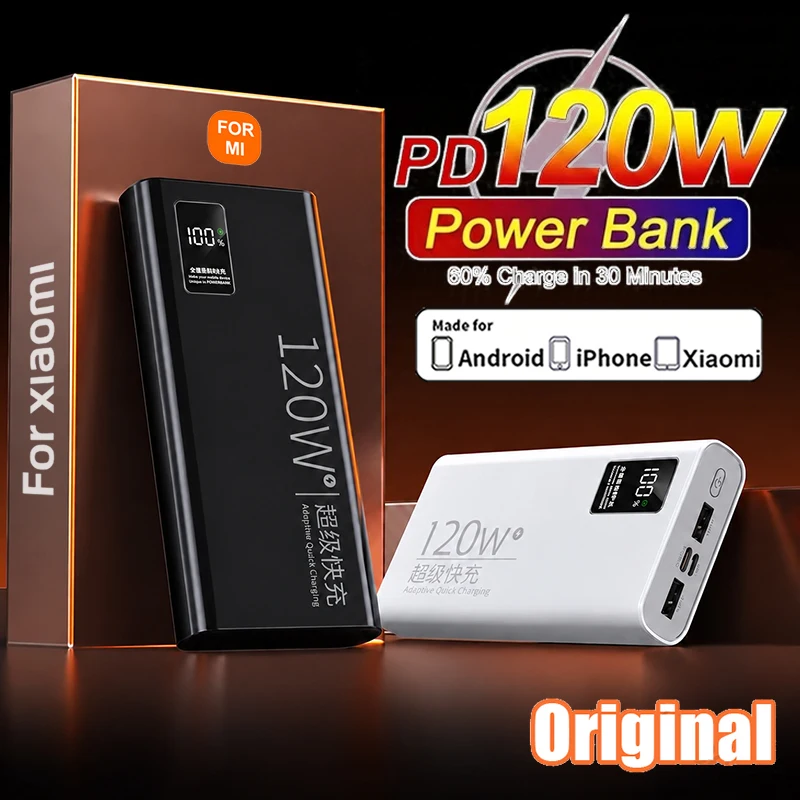 Original 500000mAh LED Powerbank For Xiaomi iPhone Samsung Mobile External Spare Battery Fast Type-C Portable Charger Power Bank