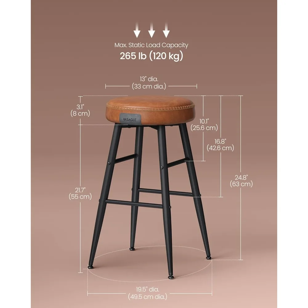 Colección EKHO - Juego de 2 taburetes de bar, taburetes de bar con altura de mostrador, taburetes de cocina, mostrador sin respaldo moderno de mediados de siglo