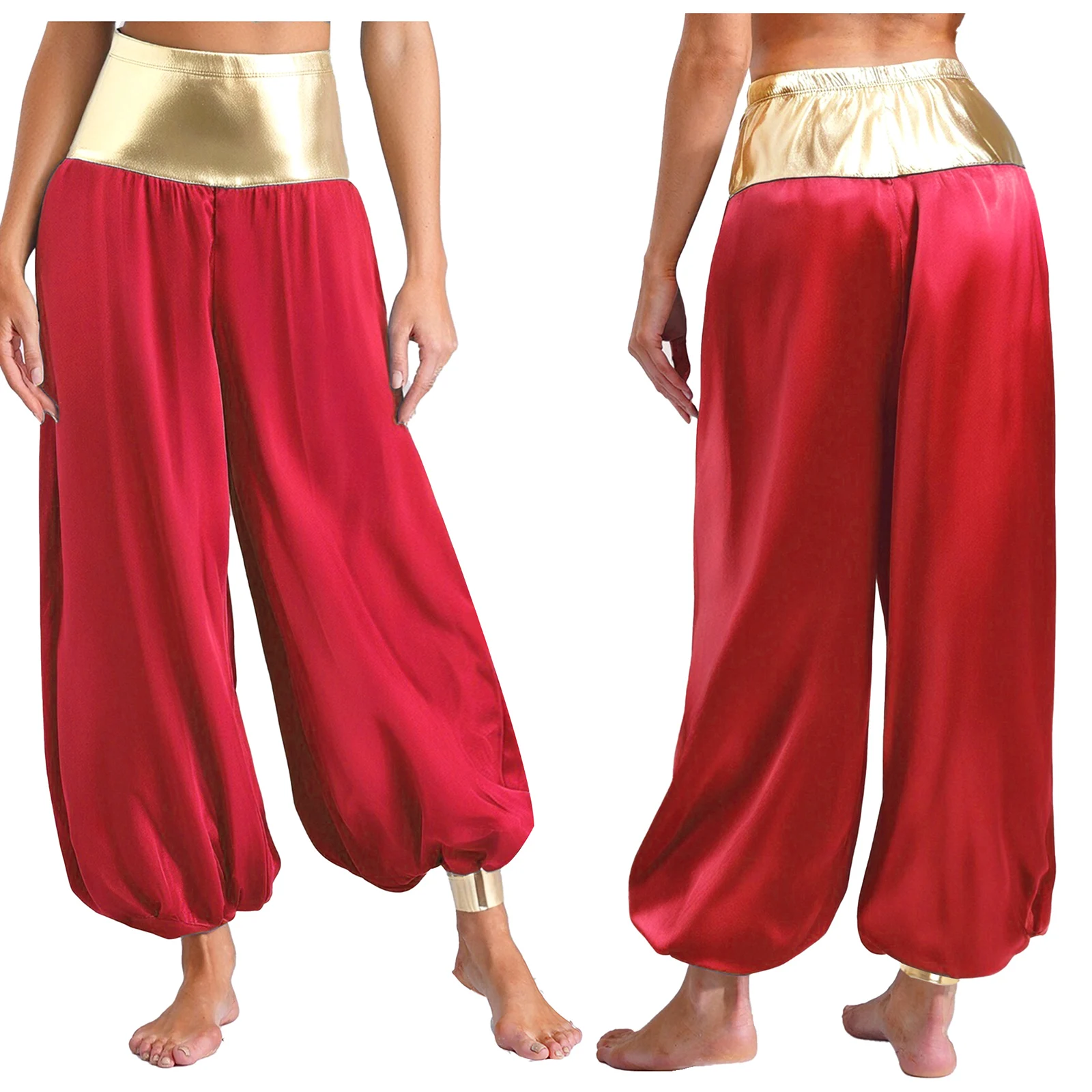 Women's Arab Lantern Harem Pants Shiny Arabian Princess Costume Metallic Long Pants Party Halloween Magical Ropleplay Costumes