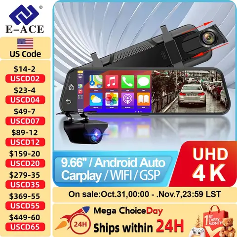10 Inch 4K Mirror Dash Cam Suppost Wireless Carplay & Android Auto WIFI GPS Navigation Dual Lens Video Recorder Car Dvr