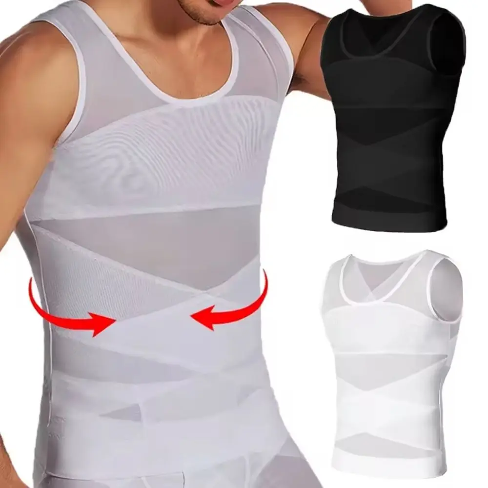 

Sleeveless Men's Breathable Compression Shirt Belly Slimming Design Lightweight Material Compression Vest Mesh