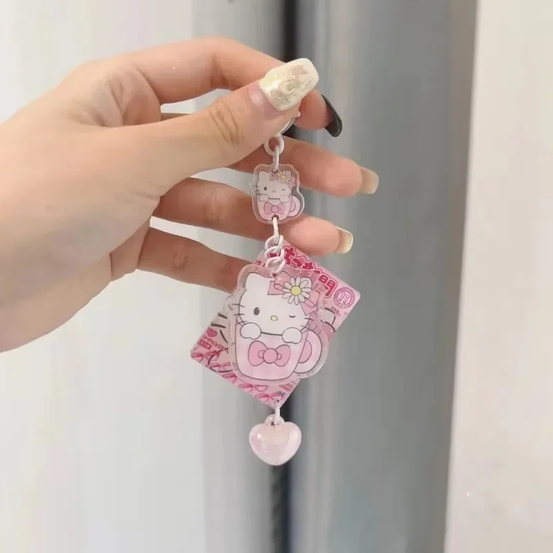 Sanrio 헬로 키티 귀여운 열쇠 고리 애니메이션 액션 피규어 아크릴 장난감 자동차 키 ... - 3