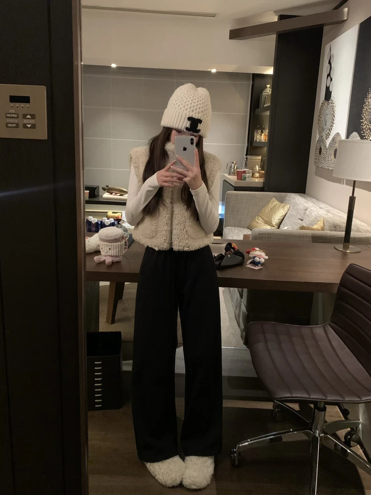 

Жилет из овечьей шерсти nini ort Svel, корейский стиль, с маленьким воротником, для повседневной носки, из полиэфирного волокна, на молнии, цветной