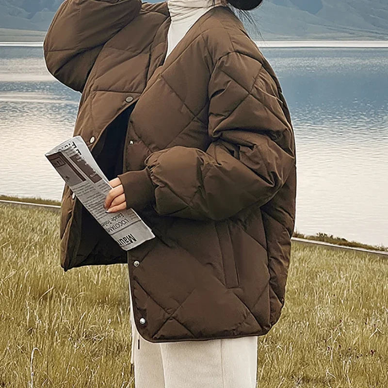 Women Office Cotton-padded Jacket Warm Lambswool Jacket Solid Button Fall Winter Women Casual Parkas