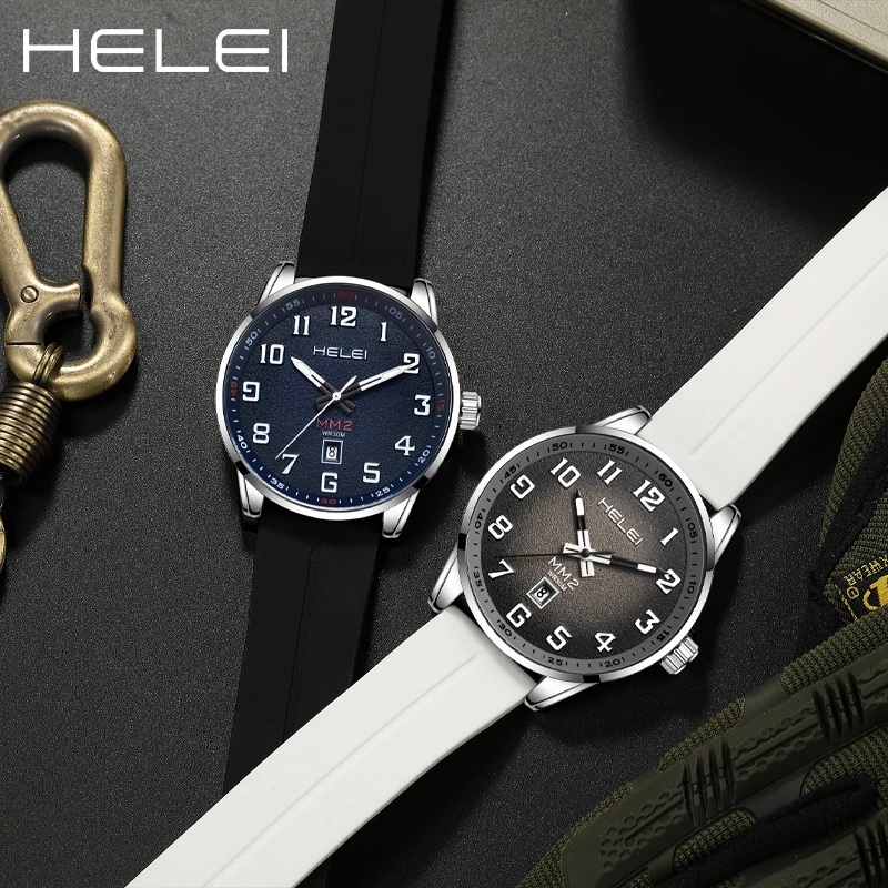 Orologio da uomo classico di marca HELEI orologio da polso al quarzo di moda display calendario in silicone orologio da uomo di alta qualità regalo per uomo