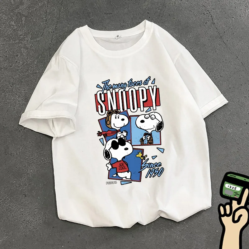 Snoopys Adult T Shirt White Anime Figures Merch Women Man Basics Clothes Short Sleeve Summer Fashion Female Top Streetwear Gift