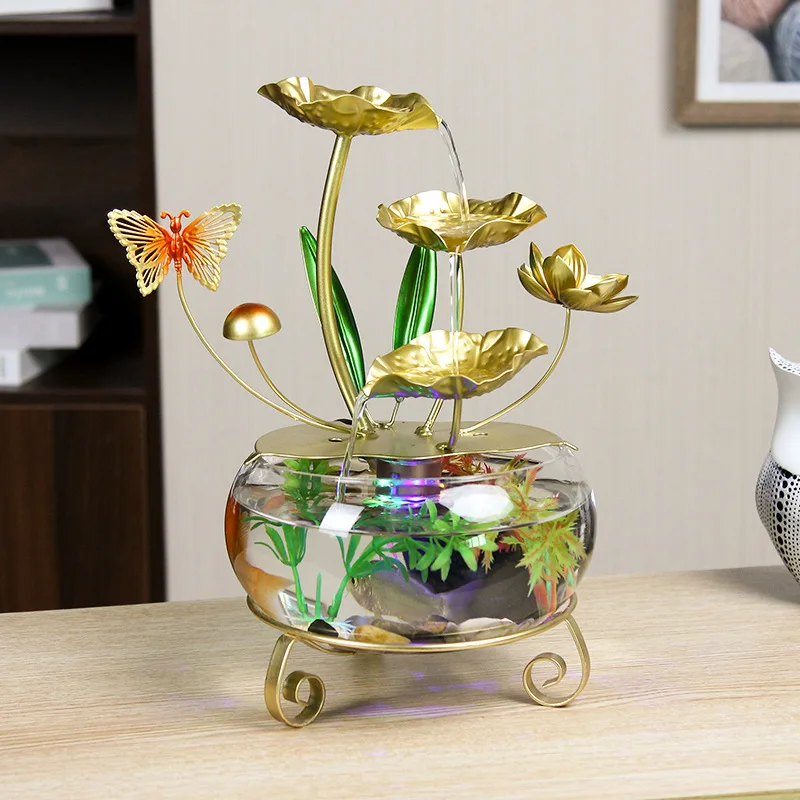 Light Luxury Transparent Glass Fish Tank Decoration, Indoor Living Room, TV Cabinet, Creative Circulating Water Landscape