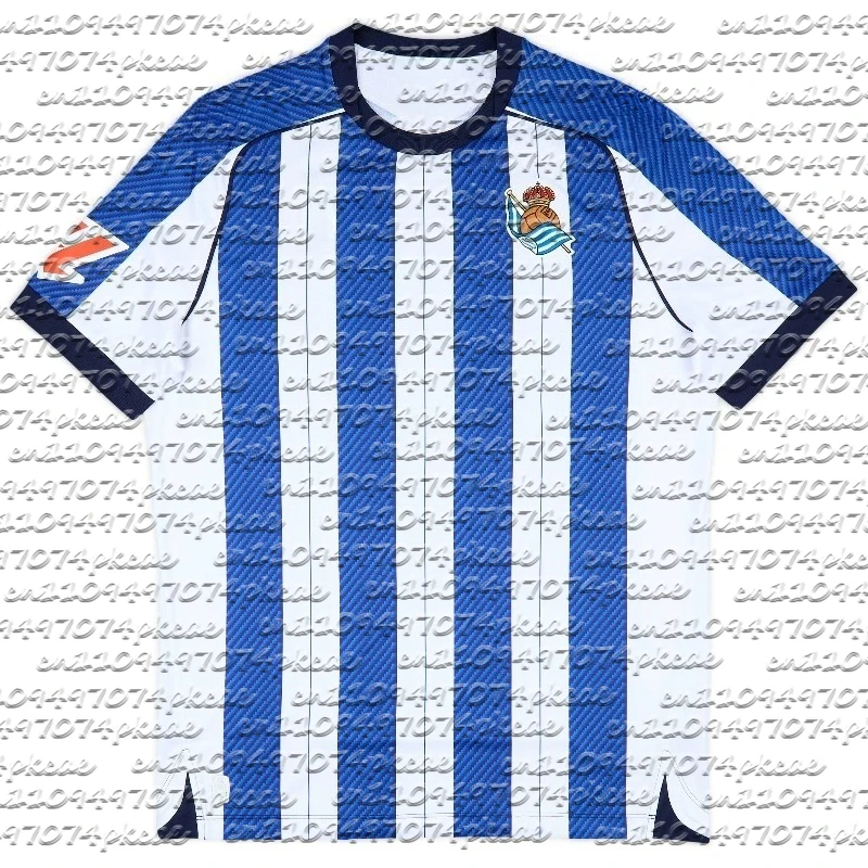 Camiseta de Fútbol de la Sociedad Temporada 25-26 para Hombre, Adulto, Azul con Rayas Blancas, Bandera Vasca, Secado Rápido, Transpirable, para Entrenamiento