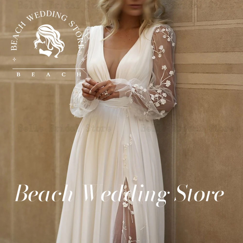 ビーチAラインカスタムウェディングドレスディープVネックバックレスヴィンテージレース女性ブライドドレスベスティド・デ・ノビアチュールウェディングガウン