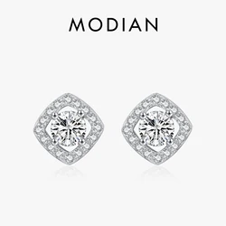 MODIAN 925 Sterling Silver Luxury Sparkling Sugar Cube Zirconia Stud Earrings For Women Wedding Engagement Fine Jewelry