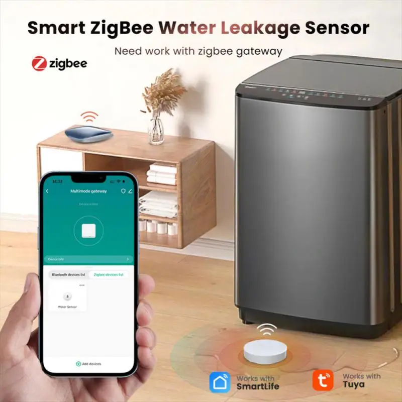 Tuya Zigbee Smart Water Leak Detector APP Notification Alerts Overflow Sensor Security Alarm System For Alexa Google Home