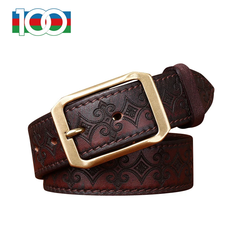 

Men's leather belt extra thick Italian top layer cowhide double sided usable leather belt men's leather personality carved belt