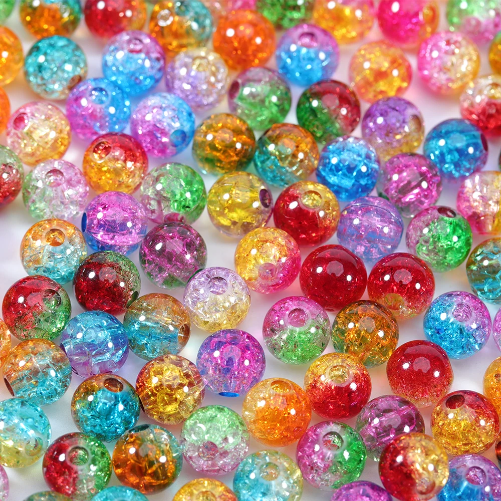 100pcs Mixed Acrylic Cracked Crystal Beads Round Multicolor Spacer Bead for Jewelry Making DIY Bracelet Handmade Accessory