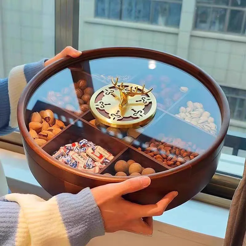 New Chinese Jiugongge Candy Box Living Room Household Solid Wood Nuts Dried Fruit Storage Box Melon Seed Snack Box