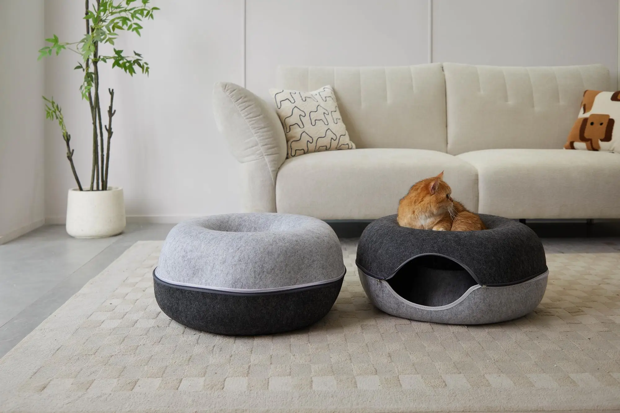 Cama de túnel hexagonal para gatos, cueva para gatos múltiples y grandes, resistente a los arañazos, lavable, desmontable, redonda, de fieltro