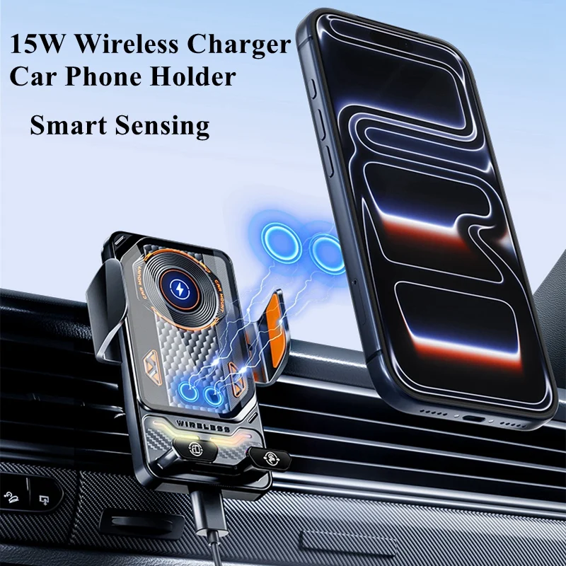 15W Car Phone Wireless Charger Holder Smart Sensing Automatic Clamping Rotation Phone Mount Air Vent Car Phone Holder