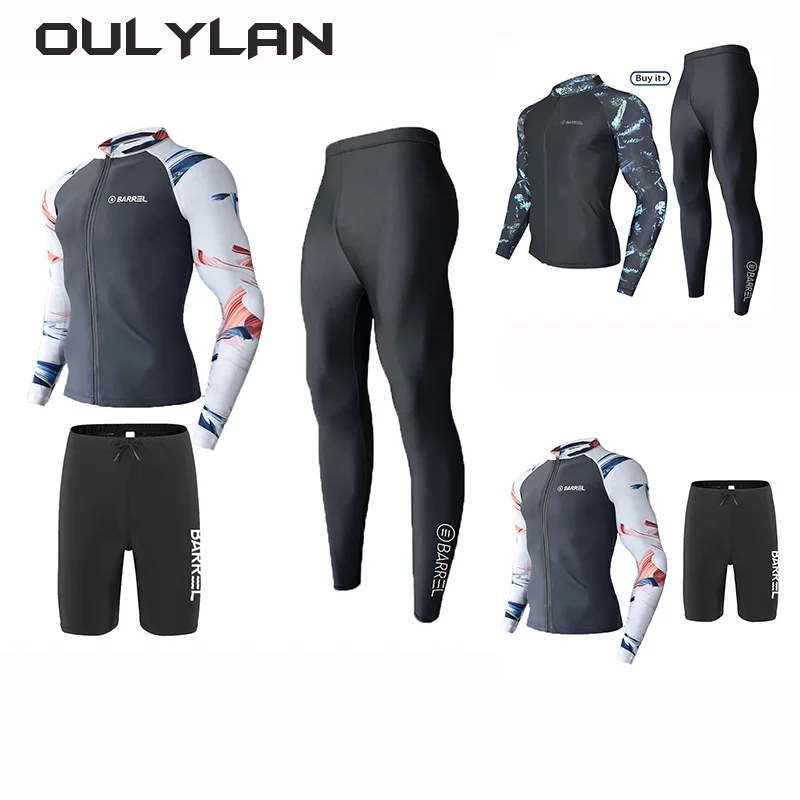 Oulylan Men's 2-3 Piece Rash Guard with Boy Shorts Long Sleeve Zipper Swimsuit Bathing Suit Wetsuit Beachwear Tankini Tracksuit