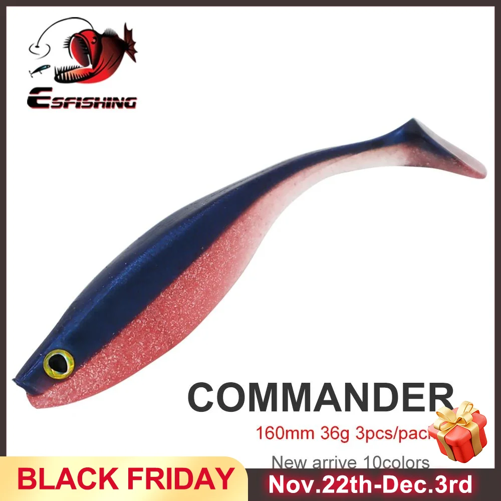 ESFISHING Quality professional Soft baits Commander Shad 16cm 36g 3pcs Bass Lure Sea fishing for Big Catching Fish Smell